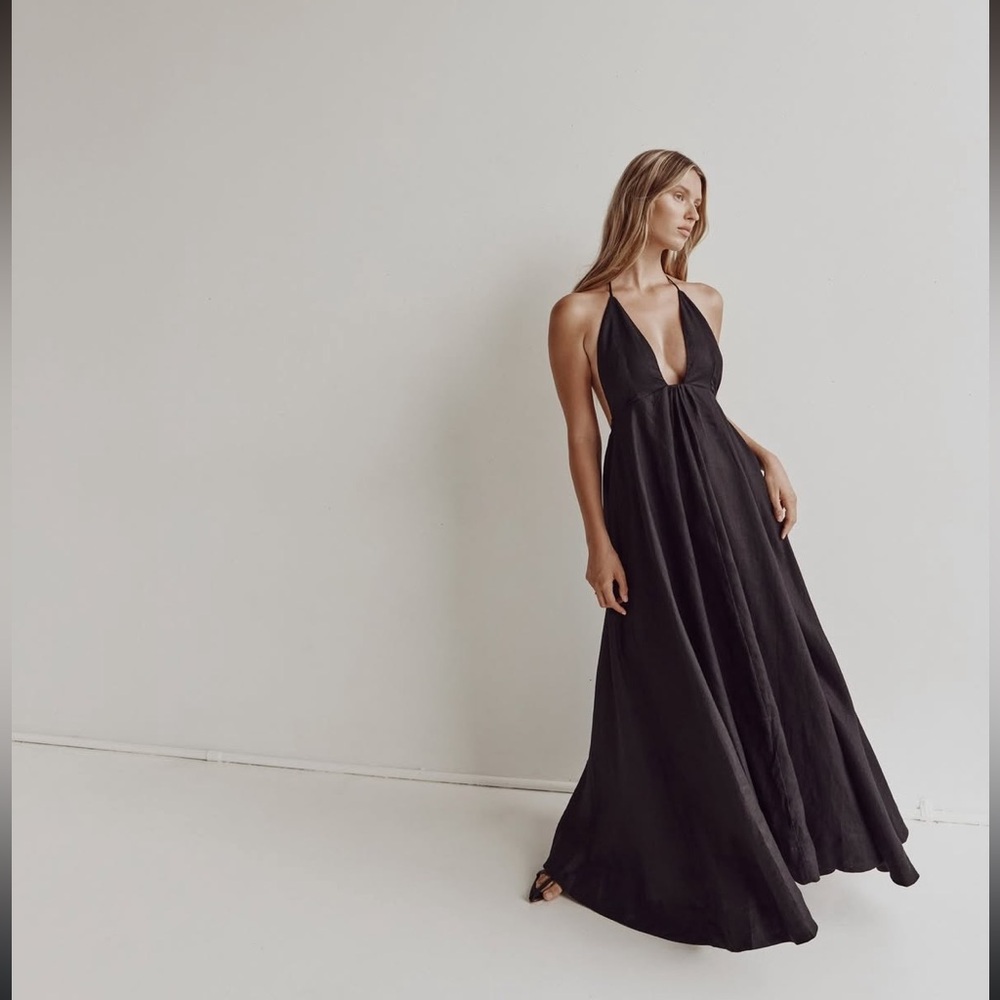 DISSH SICILY BLACK LINEN MAXI DRESS